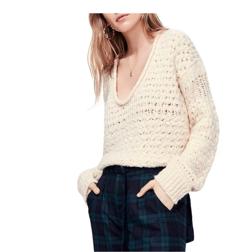 Free People Crashing Waves Pullover Sweater Ivory  Size M